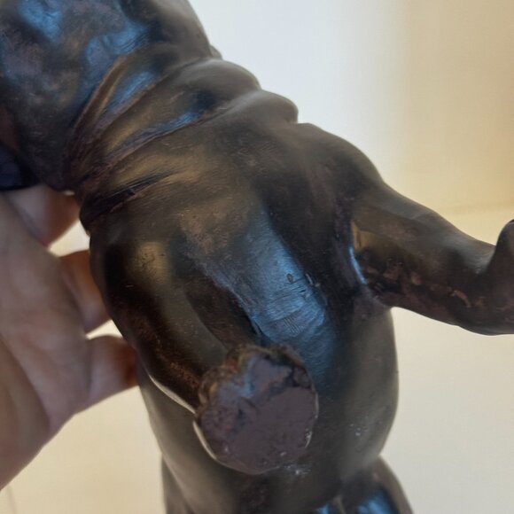 American English French Pug Dog with Golden Crown 9" Tall Dark Brown Resin Figur - Picture 12 of 15